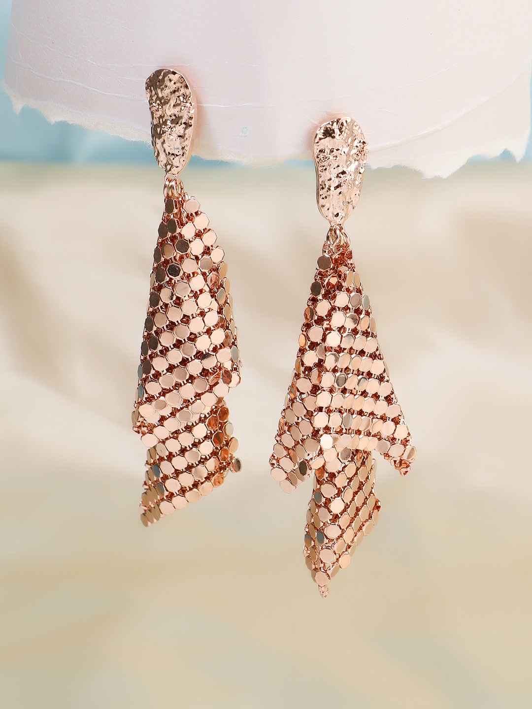 

Adwitiya Collection Rose Gold-Plated Contemporary Drop Earrings