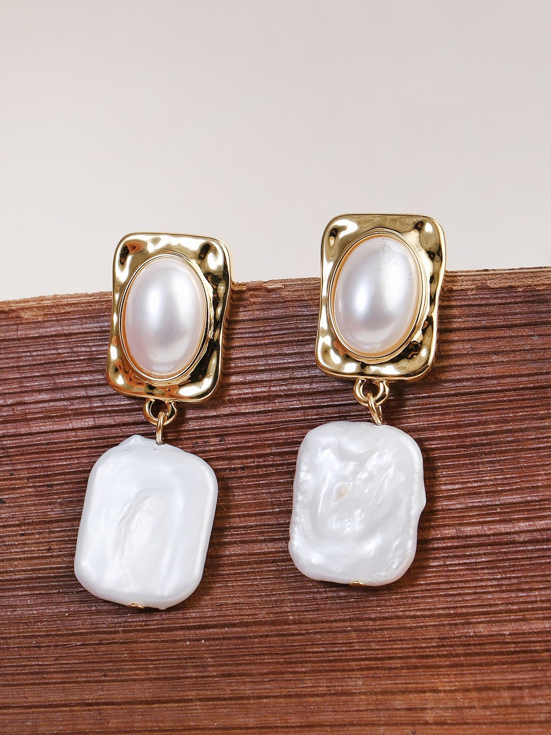 

Adwitiya Collection Gold-Plated Square Shaped Drop Earrings