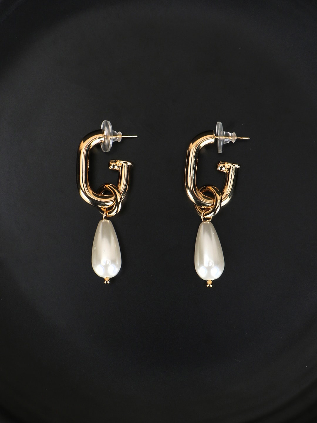 

Adwitiya Collection Gold-Plated Teardrop Shaped Drop Earrings