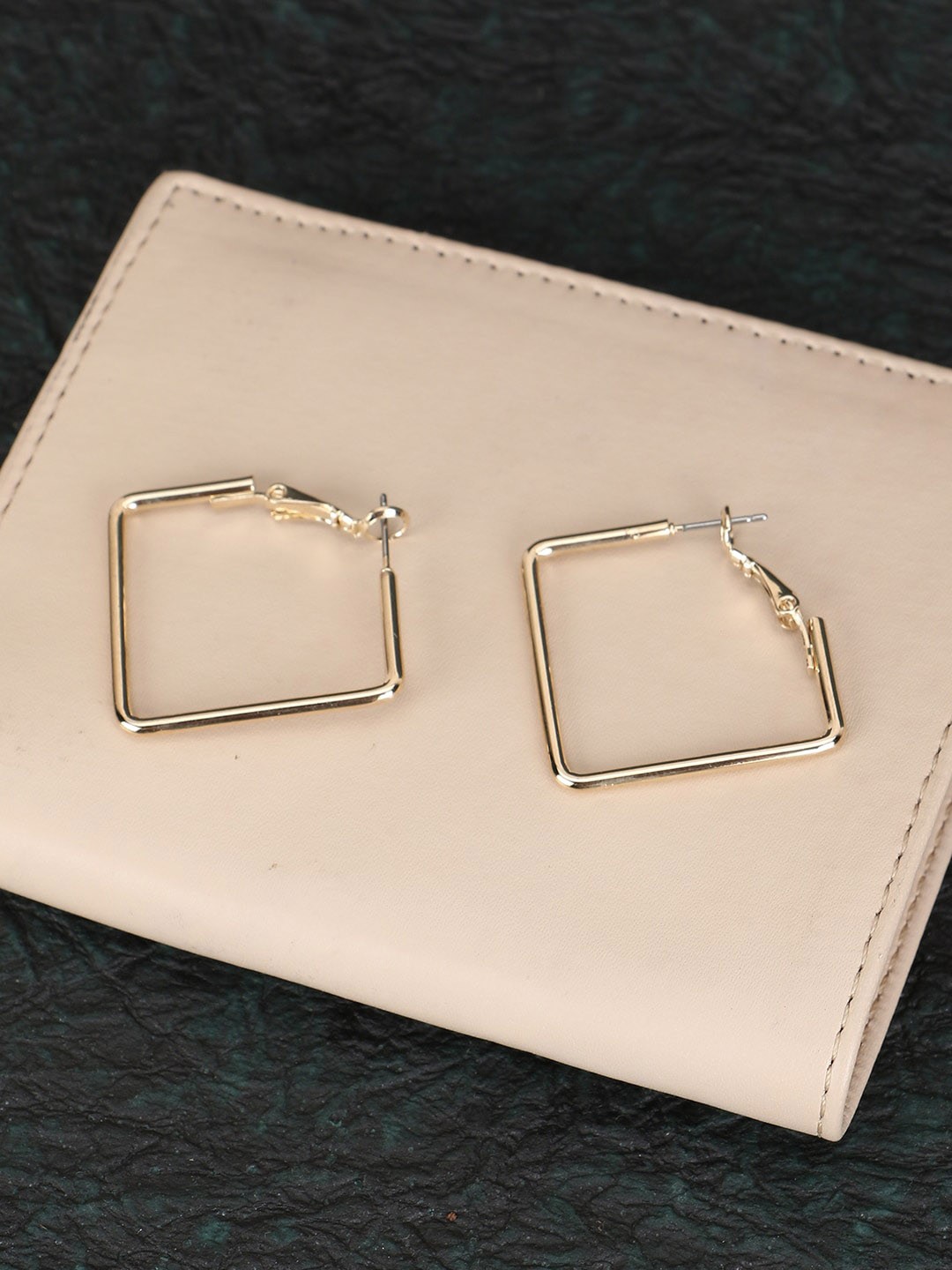

Adwitiya Collection Gold-Plated Square Shaped Hoop Earrings