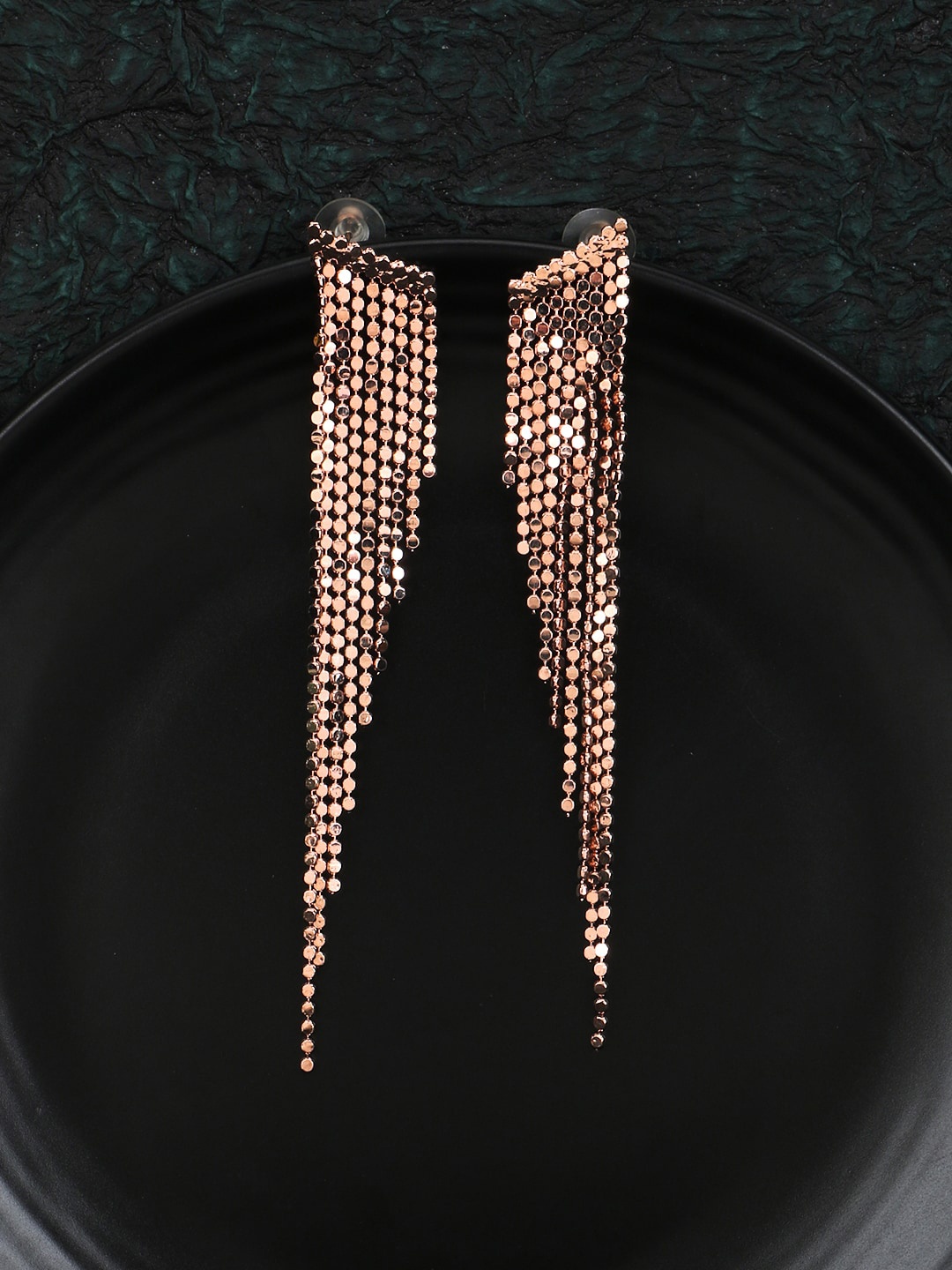 

Adwitiya Collection Rose Gold Plated Classic Tesselled Drop Earrings