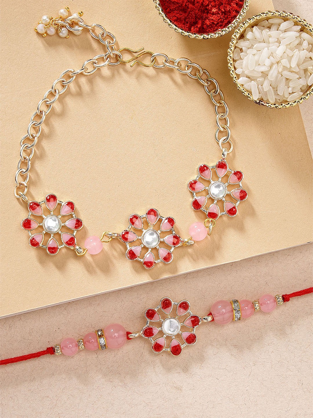 

KARATCART Set of 2 Gold-Plated Bhai Bhabhi Rakhi, Red
