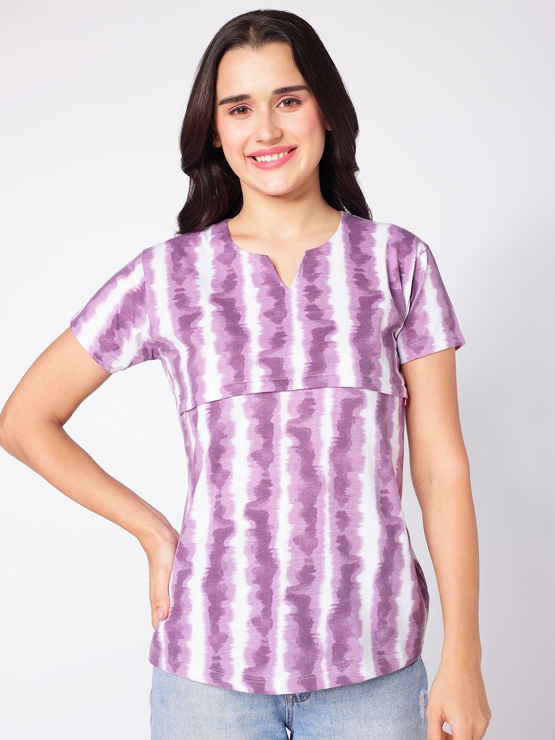

beebelle Purple Tie and Dye Printed Maternity Top
