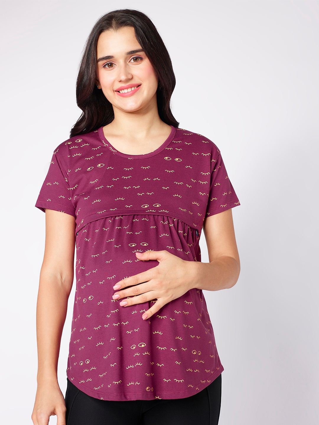 

beebelle Purple Abstract Printed Maternity & Feeding Top