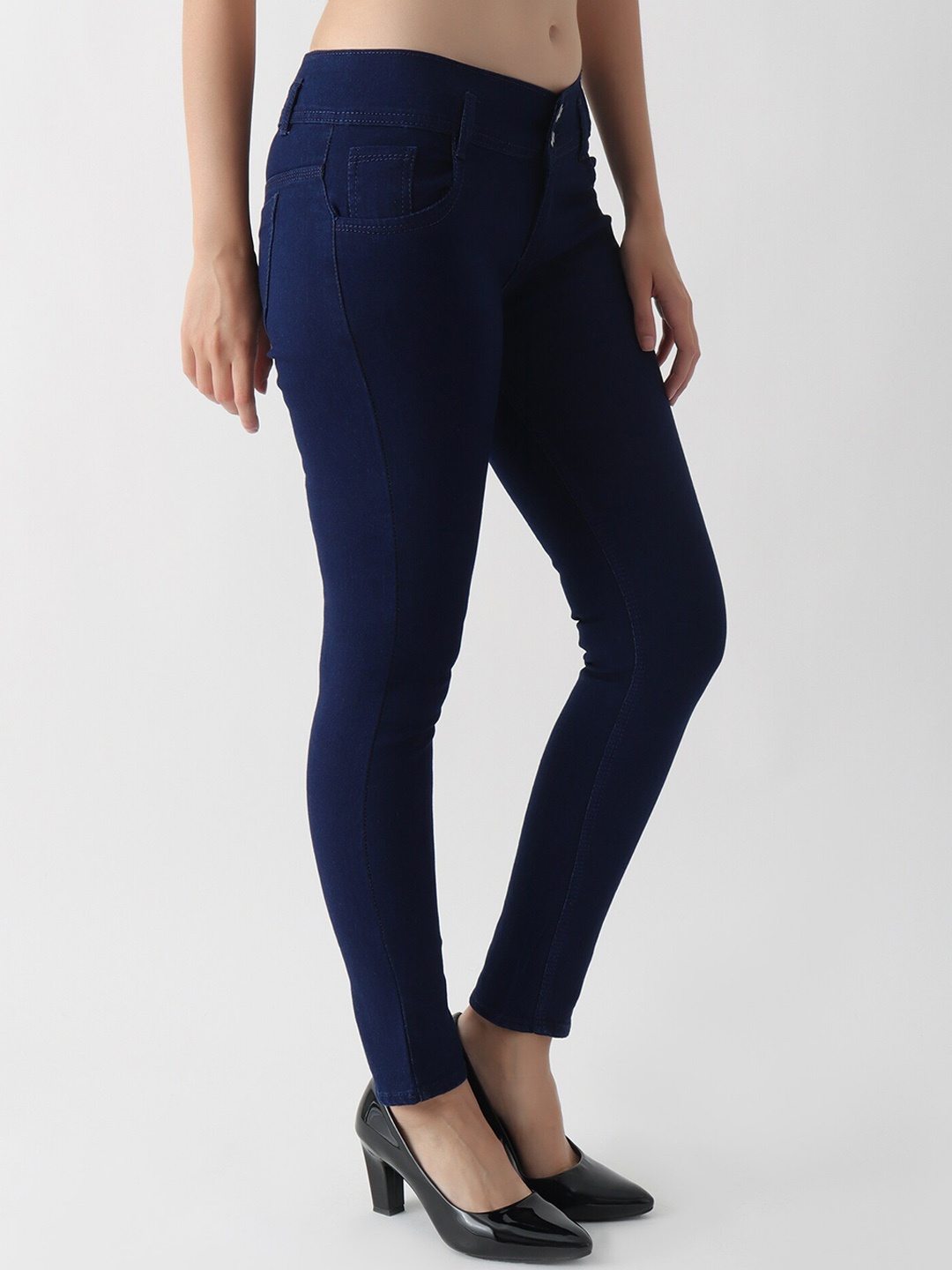 

DKGF FASHION Women Hottie Skinny Fit Clean Look Mid-Rise Cotton Jeans, Navy blue