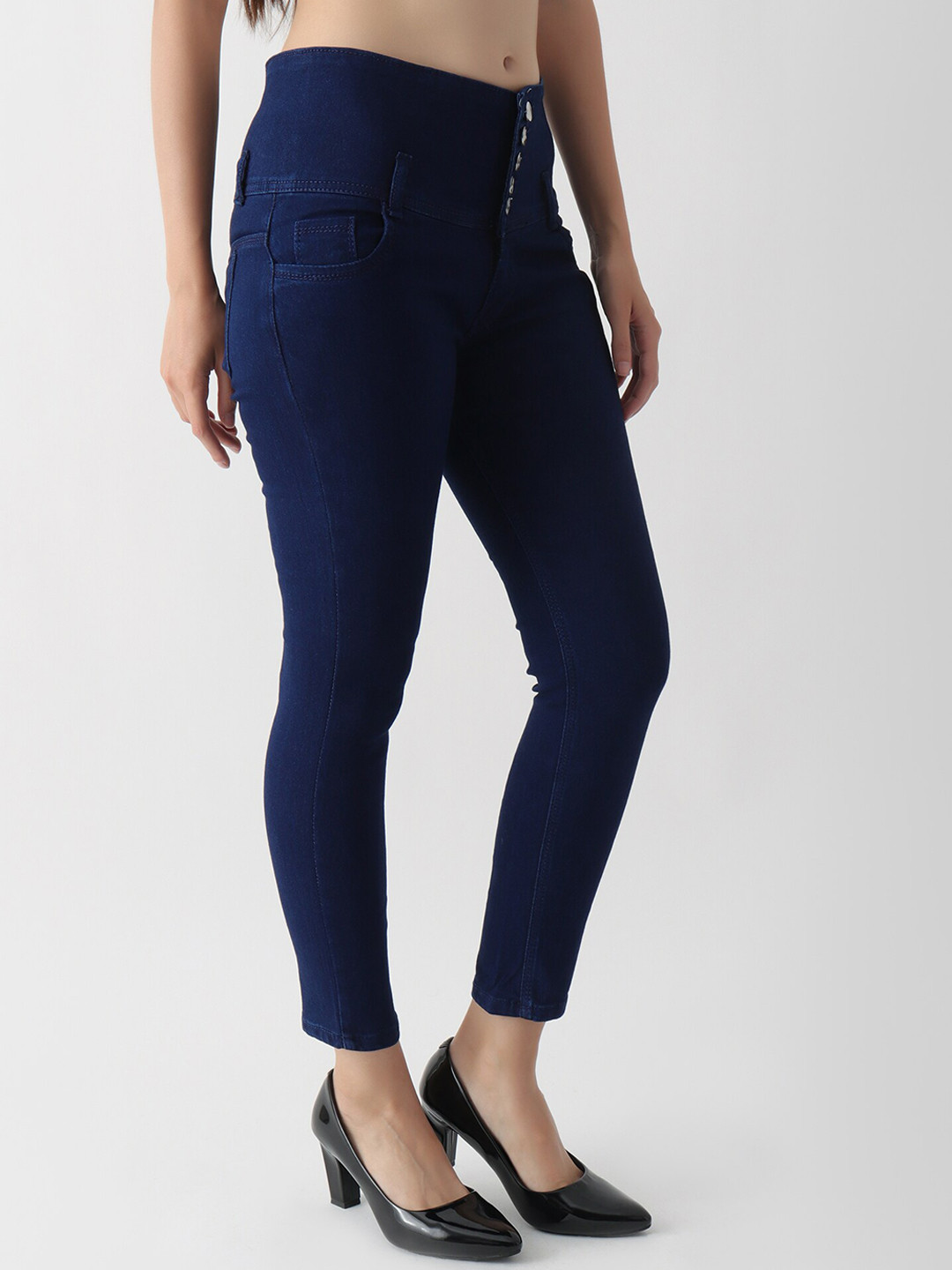 

DKGF FASHION Women Hottie Skinny Fit Clean Look Cropped Mid-Rise Cotton Jeans, Navy blue