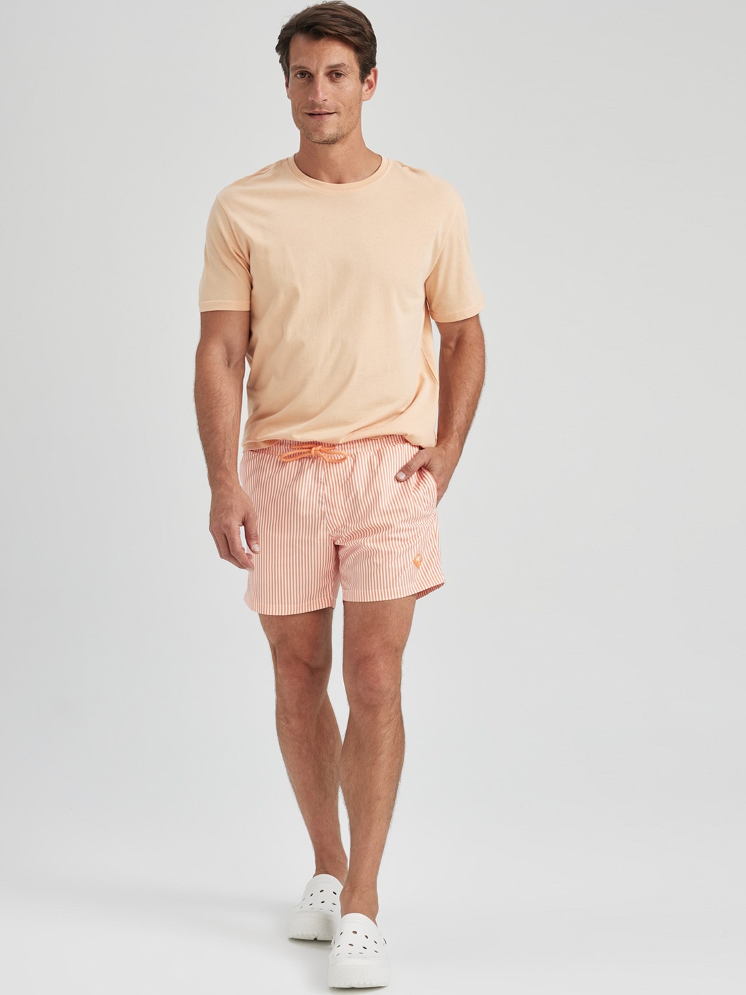 

DeFacto Men Striped Mid Rise Swim Shorts, Peach