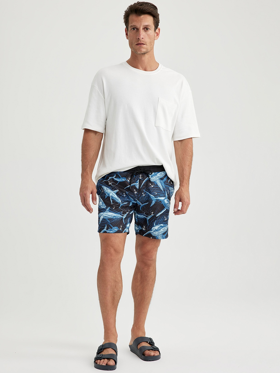 

DeFacto Men Printed Mid-Rise Swim Shorts, Blue