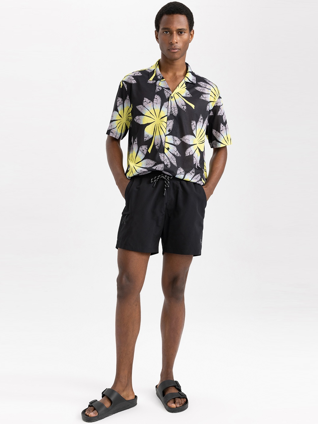 

DeFacto Printed Shirts & Shorts Swimwear Set, Black