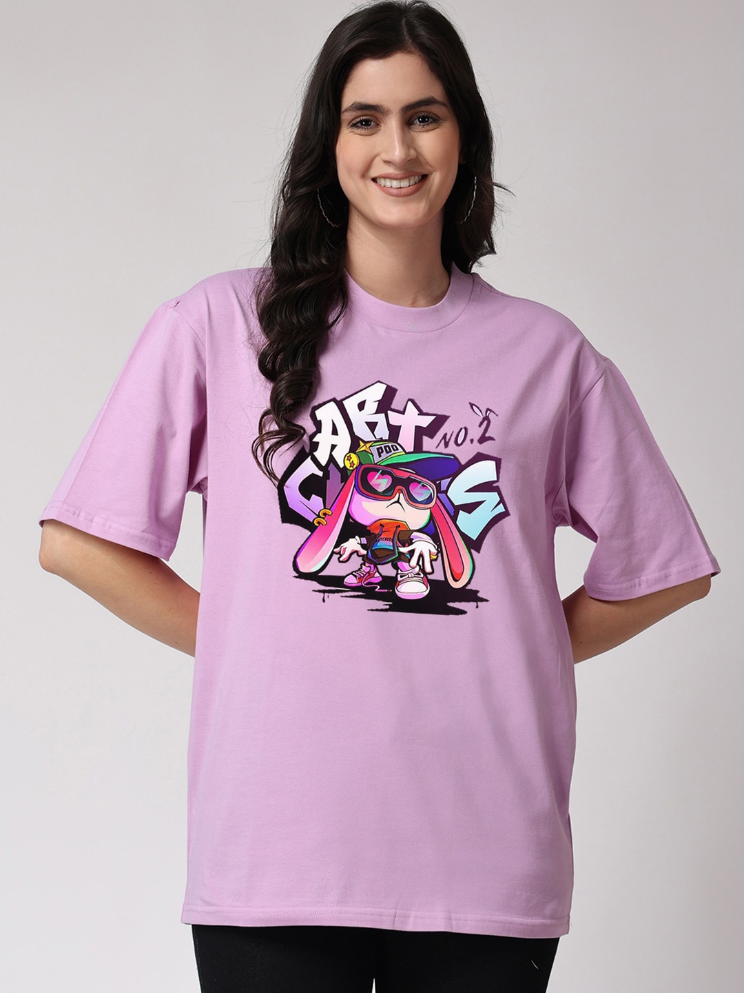 

The Label Bar Graphic Printed Cotton Loose T-shirt, Lavender