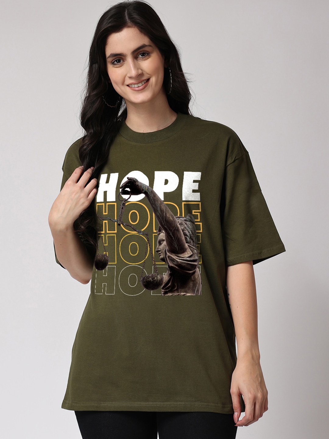 

The Label Bar Graphic Printed Cotton Loose T-shirt, Olive