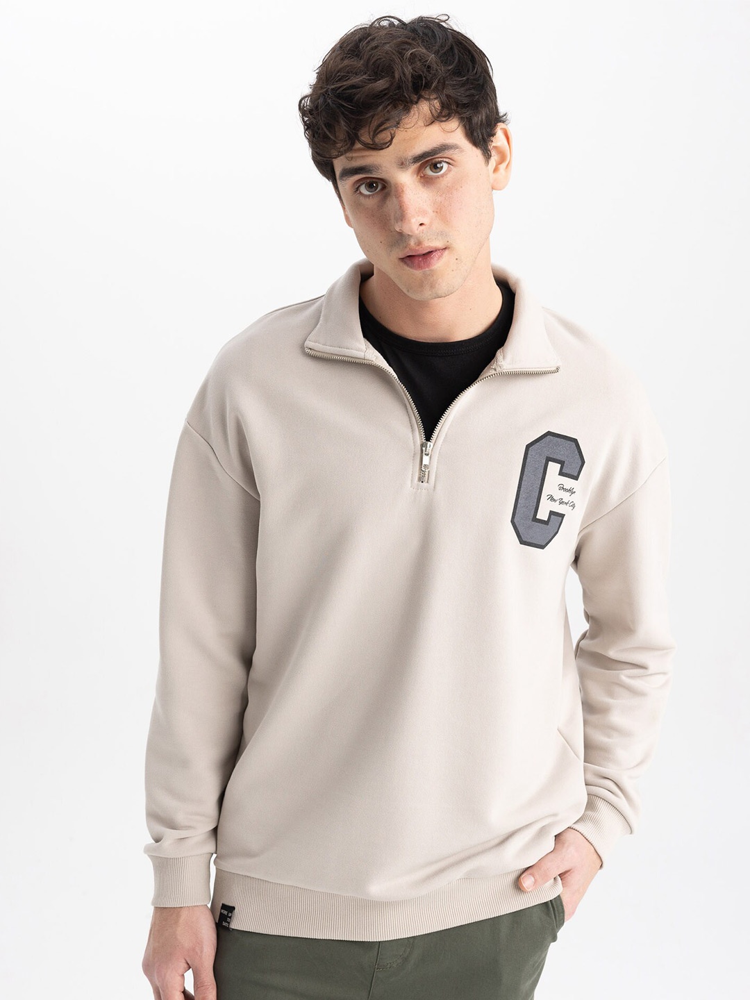 

DeFacto Mock Collar Pullover, Grey