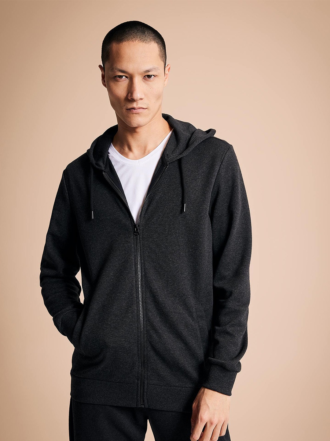 

DeFacto Hooded Front-Open Sweatshirt, Charcoal