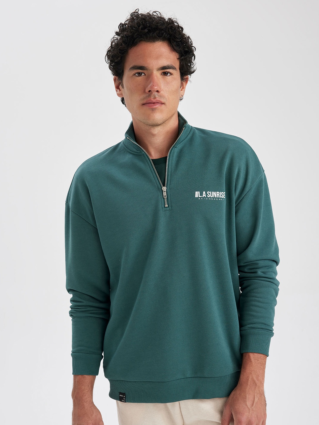 

DeFacto Mock Collar Drop Shoulder Pullover, Green