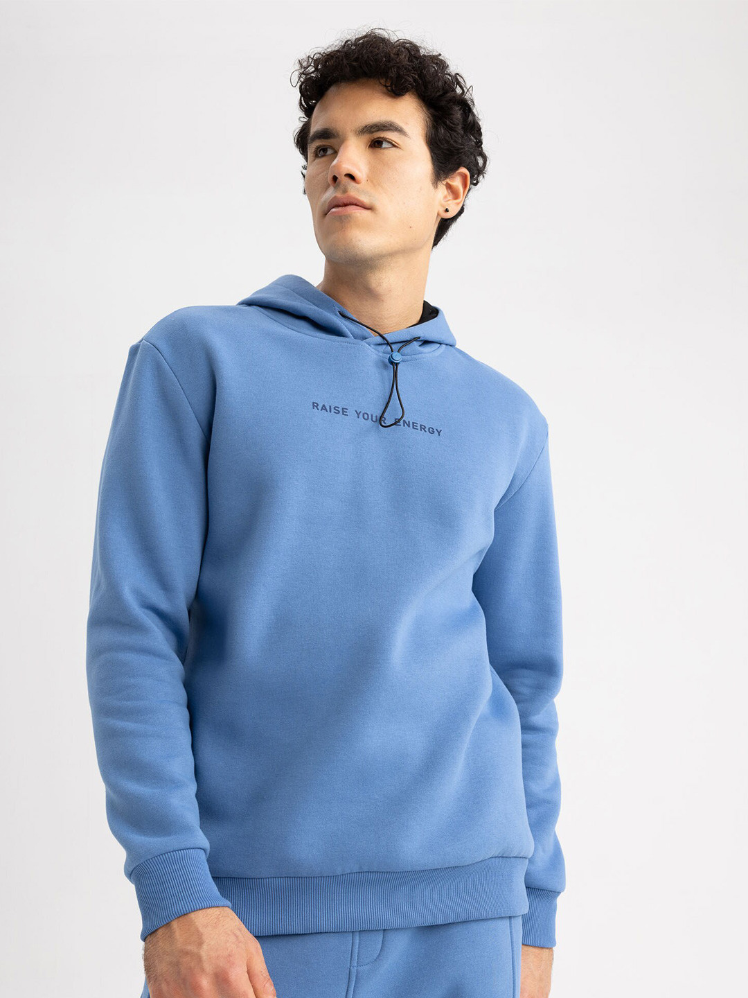 

DeFacto Typography Printed Hooded Pullover, Blue