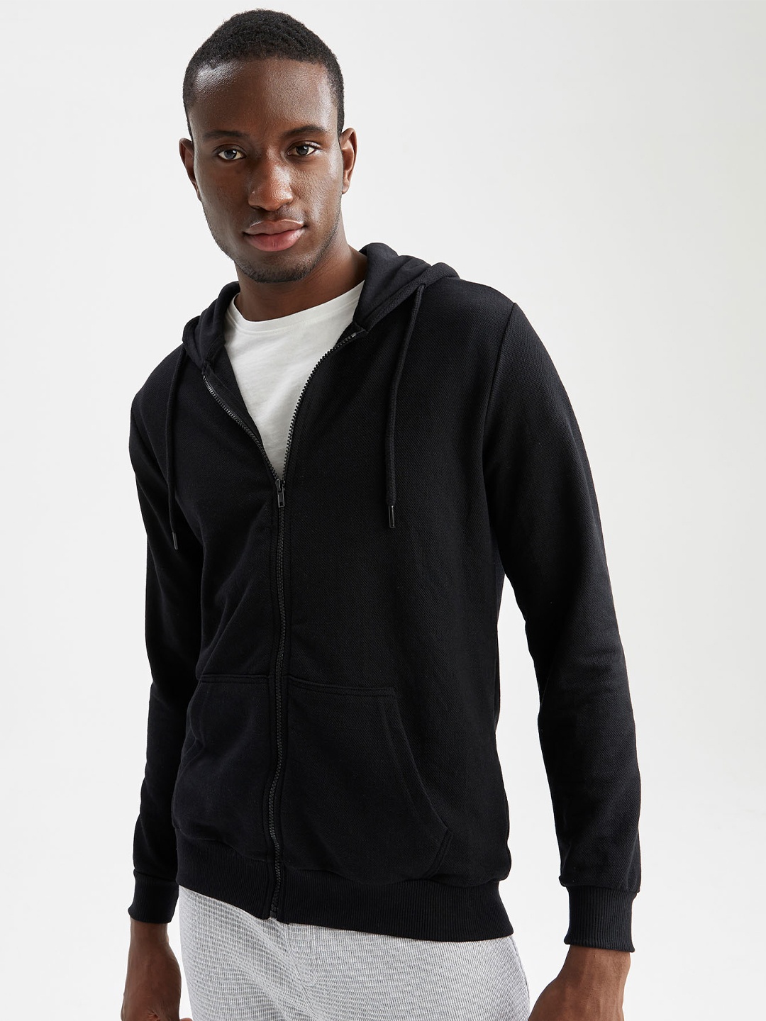 

DeFacto Hooded Front-Open Sweaters, Black