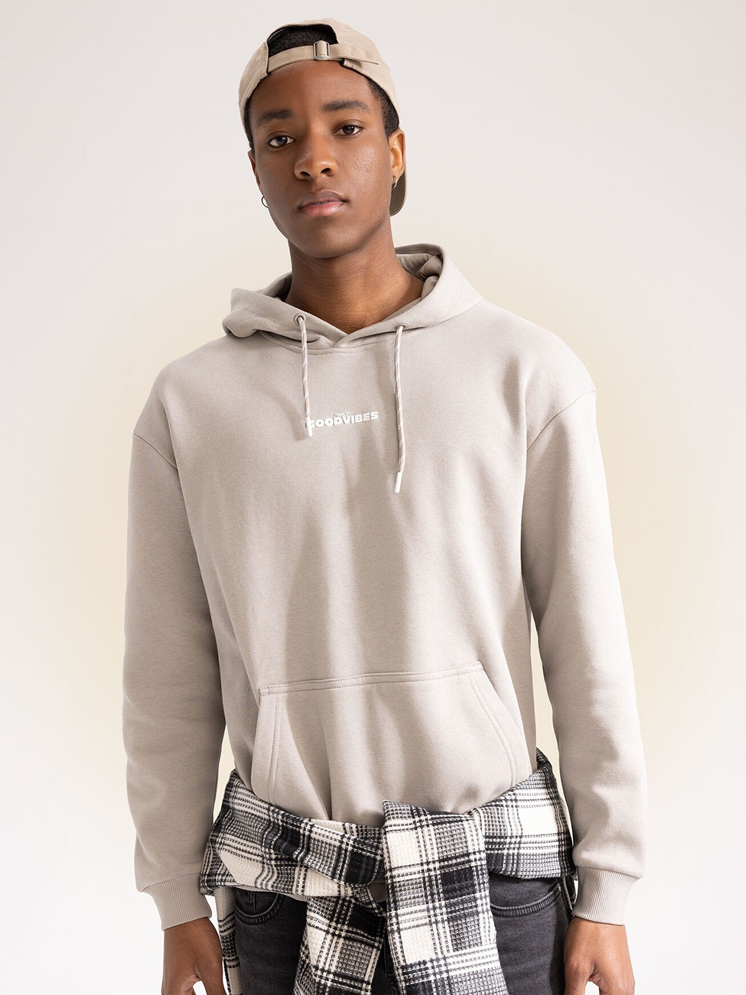

DeFacto Typography Printed Hooded Pullover, Taupe