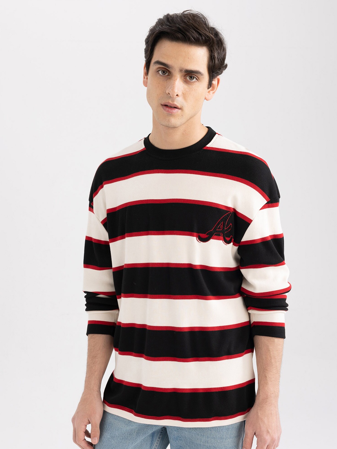 

DeFacto Striped Round Neck Long Sleeve Sweatshirt, White