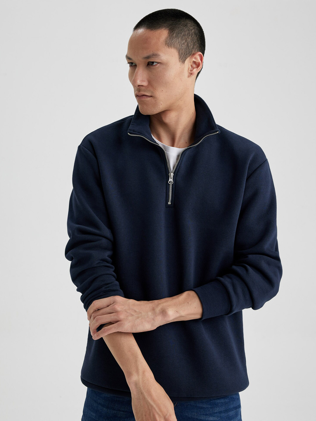 

DeFacto High Neck Cotton Pullover, Navy blue