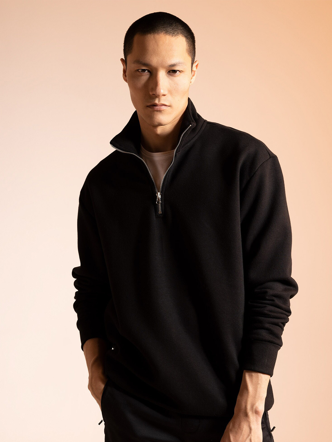 

DeFacto Mock Collar Long Sleeves Pullover, Black