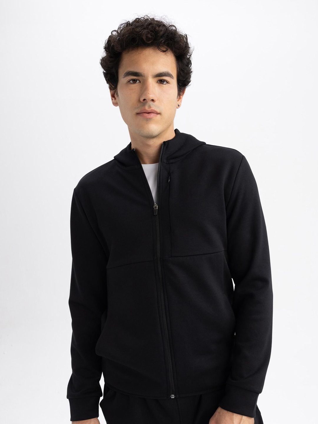 

DeFacto Hooded Front Open Sweater, Black