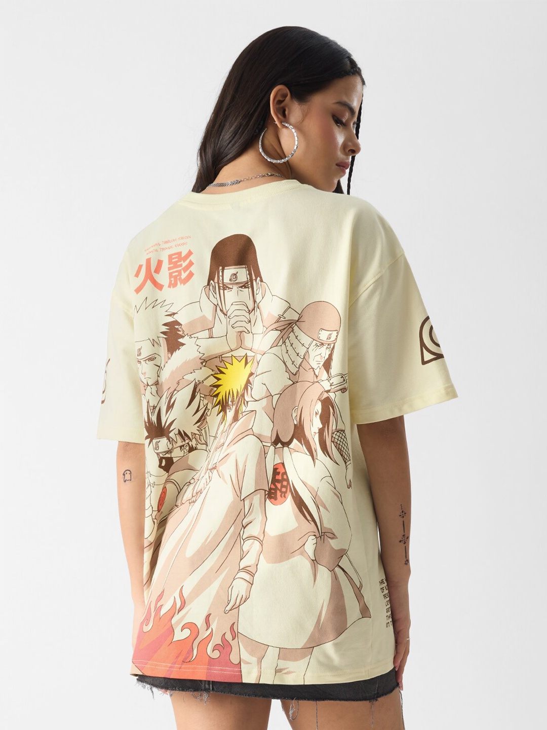 

The Souled Store Peach & cream -Coloured Naruto Printed Oversized Fit Pure Cotton T-shirt