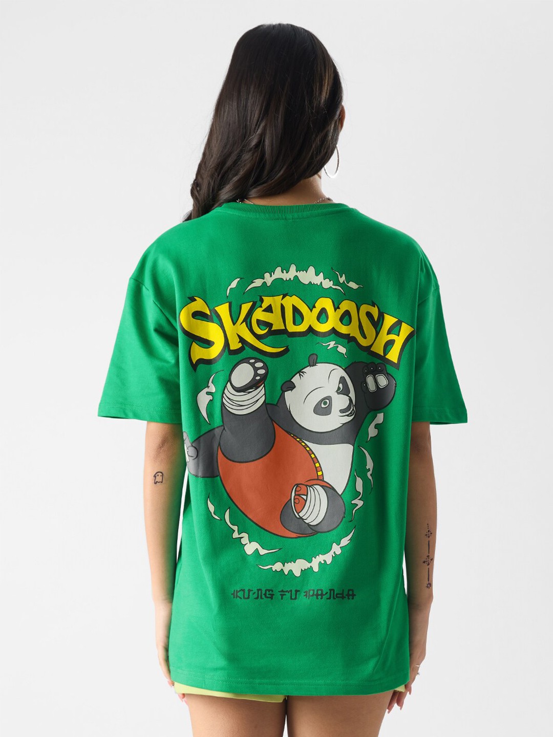 

The Souled Store Green & White Kung Fu Panda Printed Pure Cotton Casual T-shirt