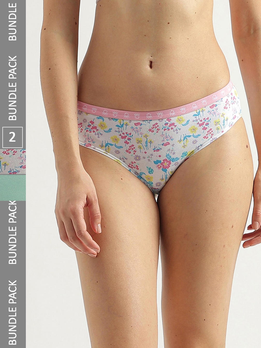 

United Colors of Benetton Pack of 3 Floral Printed Low-Rise Basic Briefs, White