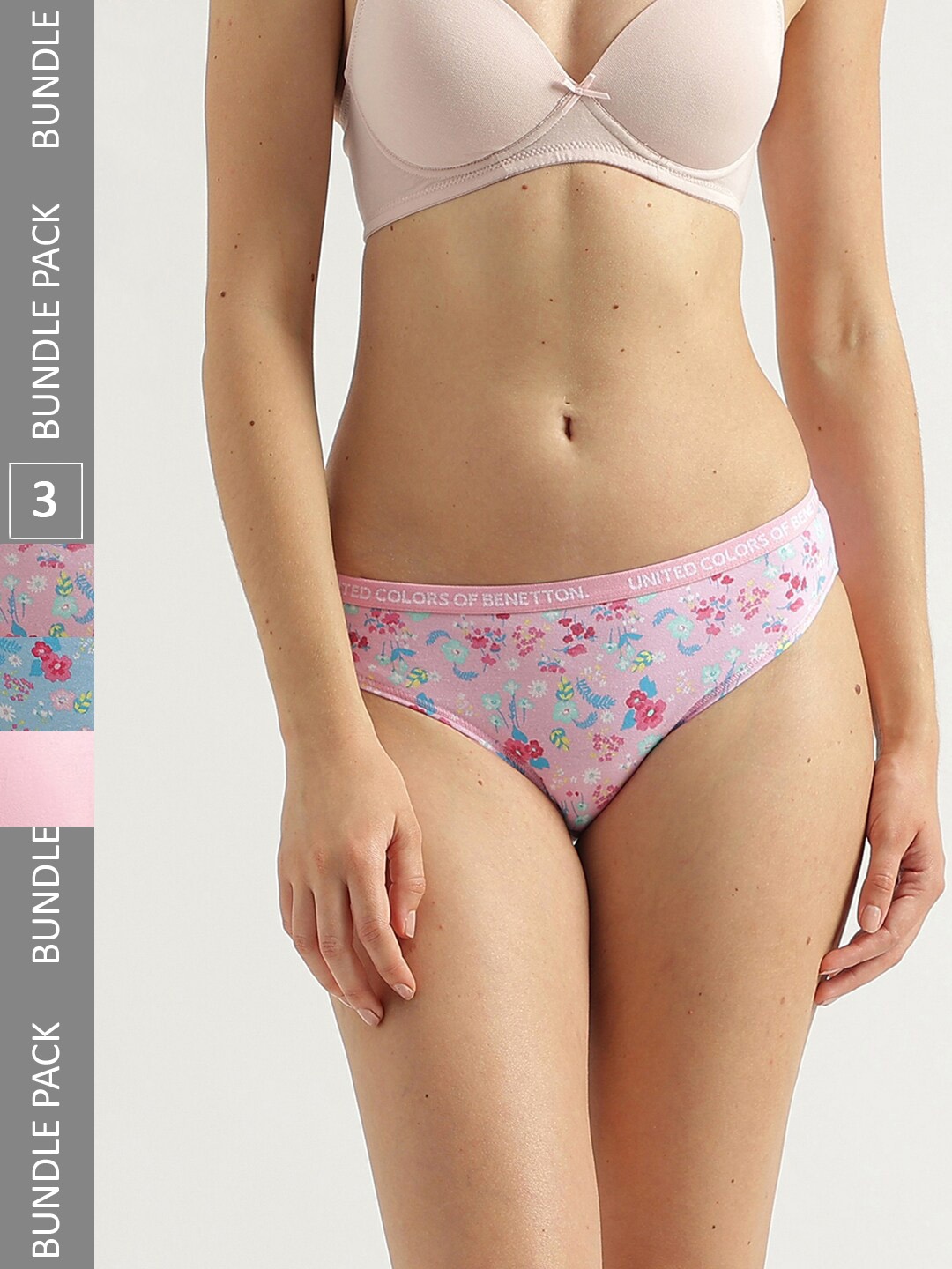 

United Colors of Benetton Women Pack Of 3 Printed Basic Briefs, Pink