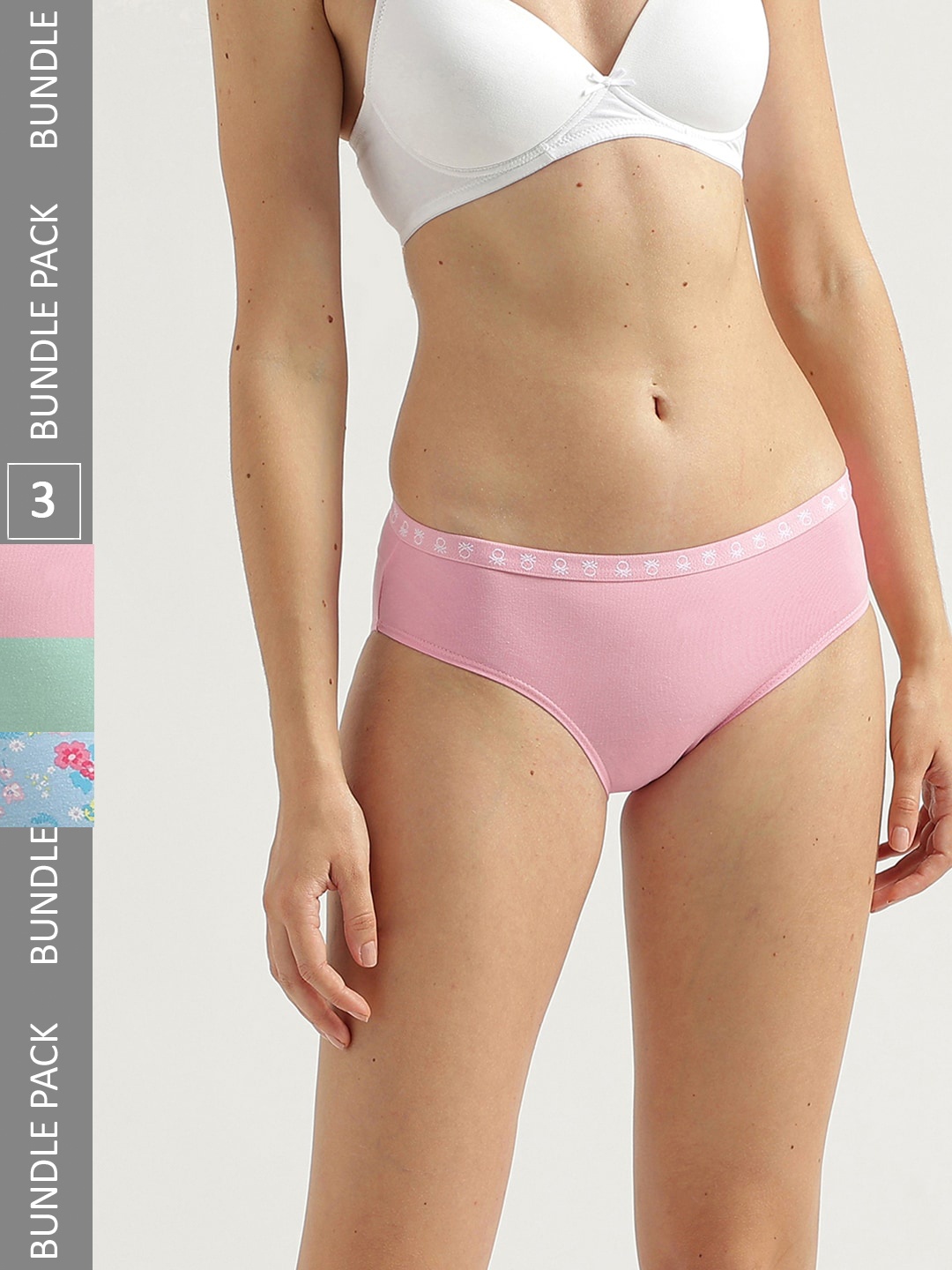 

United Colors of Benetton Women Pack Of 3 Printed Basic Briefs, Pink