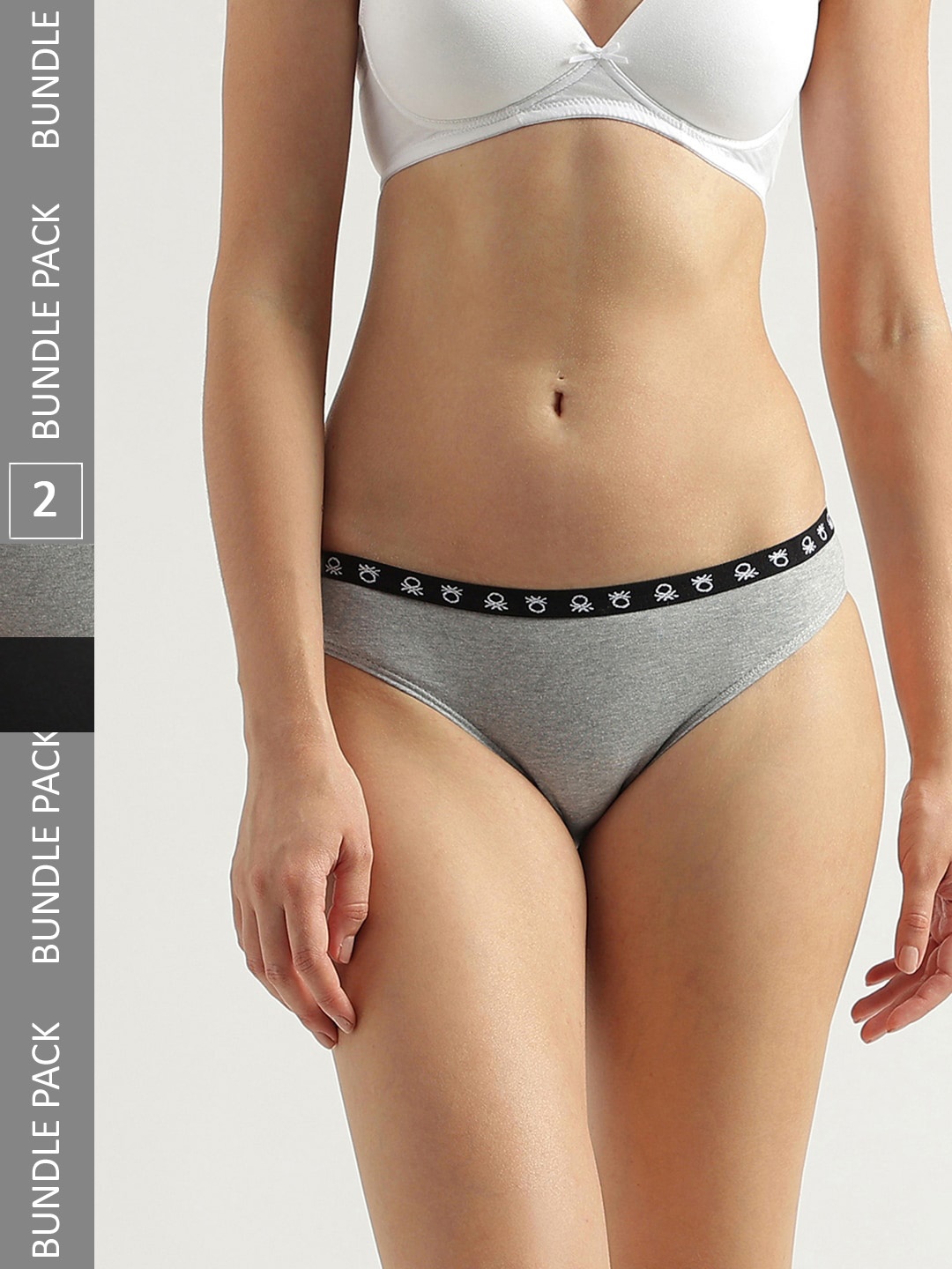 

United Colors of Benetton Women Pack Of 2 Low Rise Basic Briefs, Black