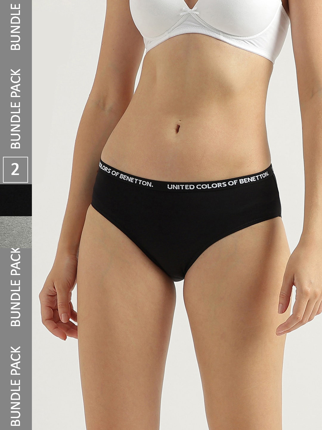 

United Colors of Benetton Women Pack Of 2 Low Rise Basic Briefs, Black