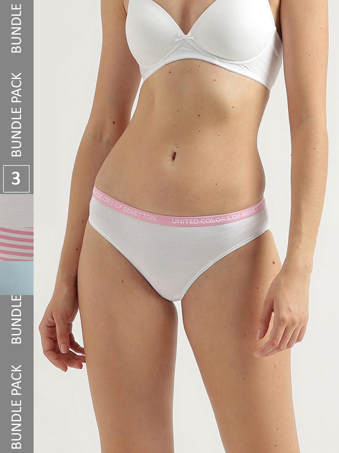 

United Colors of Benetton Women Pack Of 3 Striped Hipster Briefs, White