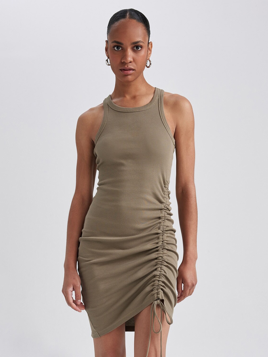 

DeFacto Round Neck Bodycon Dress, Olive