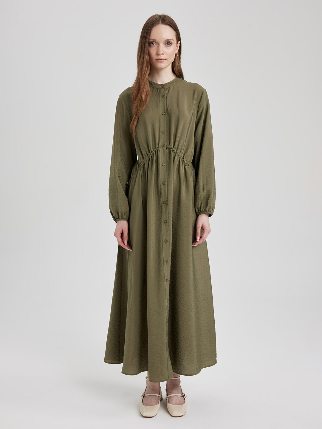 

DeFacto Puff Sleeves Maxi Dress, Olive