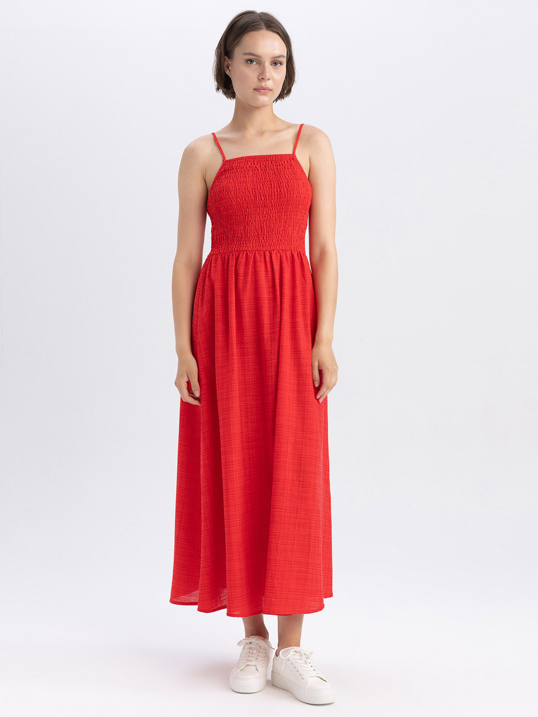 

DeFacto Shoulder Straps Smocked Detail Maxi Dress, Red