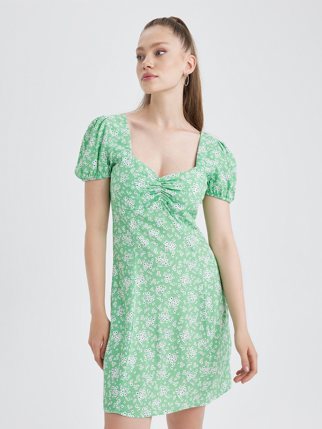 

DeFacto Floral Printed A-Line Dress, Green