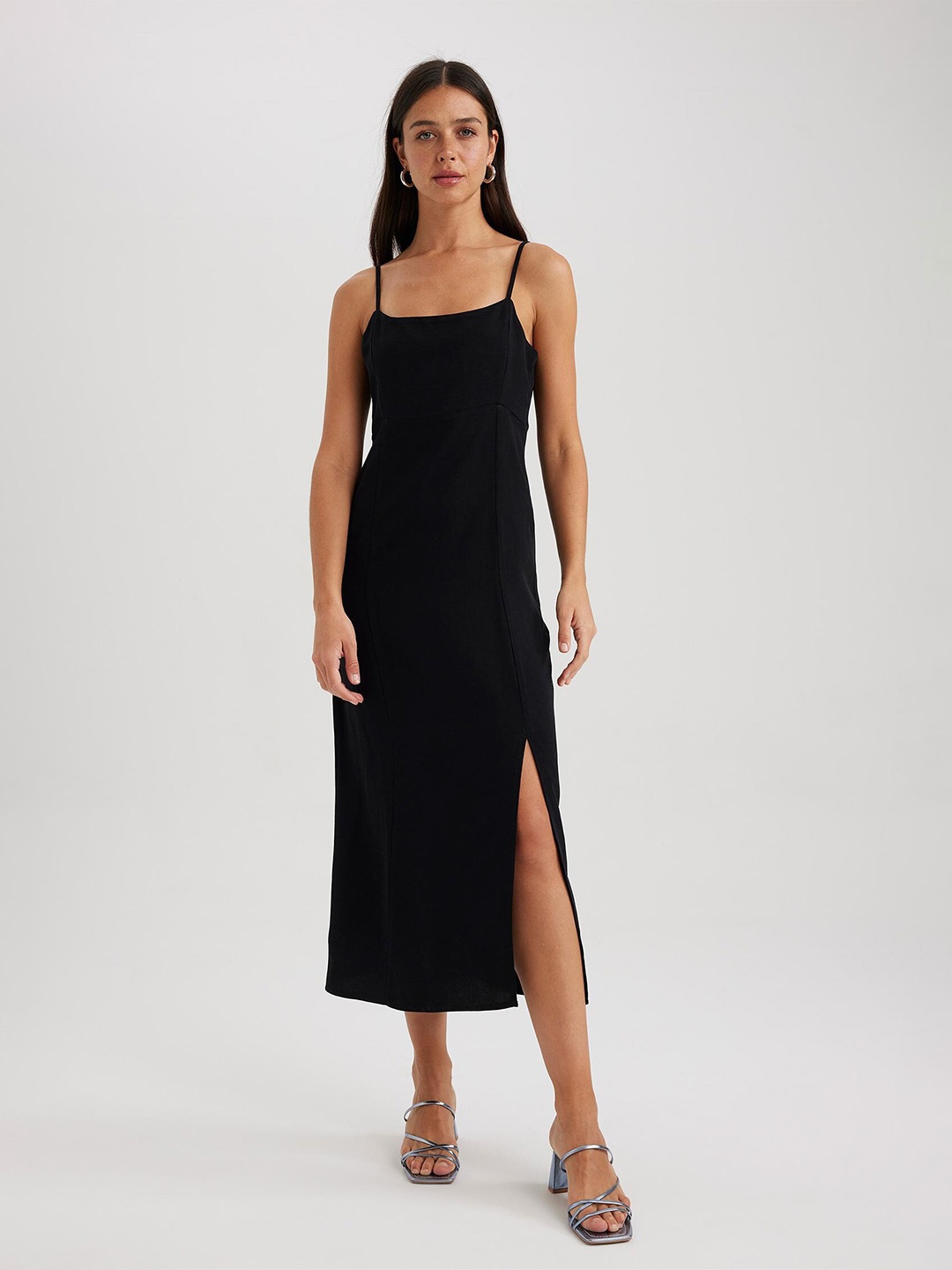 

DeFacto Shoulder Straps A-Line Midi Dress, Black