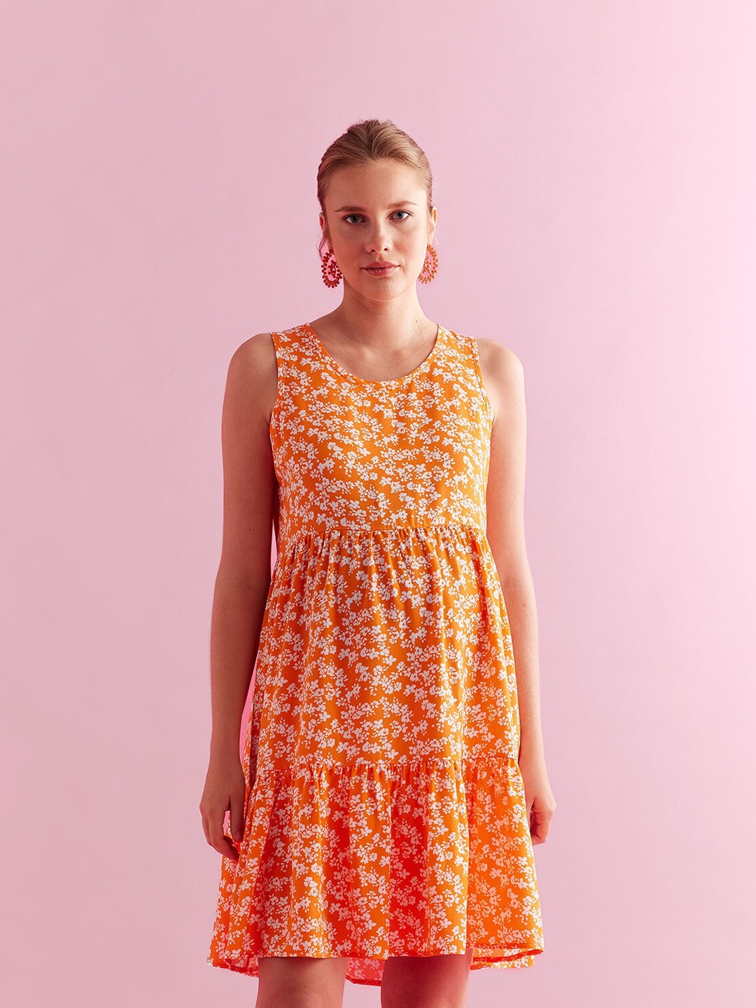 

DeFacto Floral Printed Maternity Empire Mini Dress, Orange