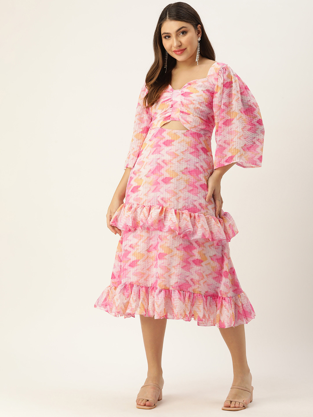 

Ethnovog Women Abstract Printed Cut-Outs Georgette A-Line Ethnic Dress, Multi