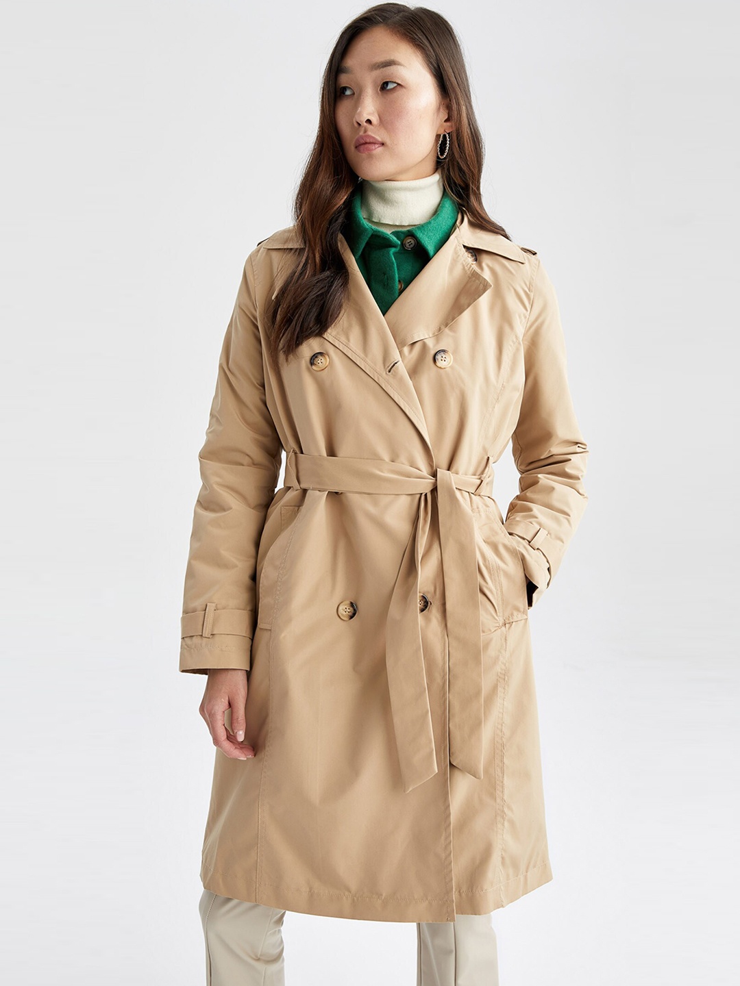 

DeFacto Shoulder Tabs Longline Trench Coat, Beige