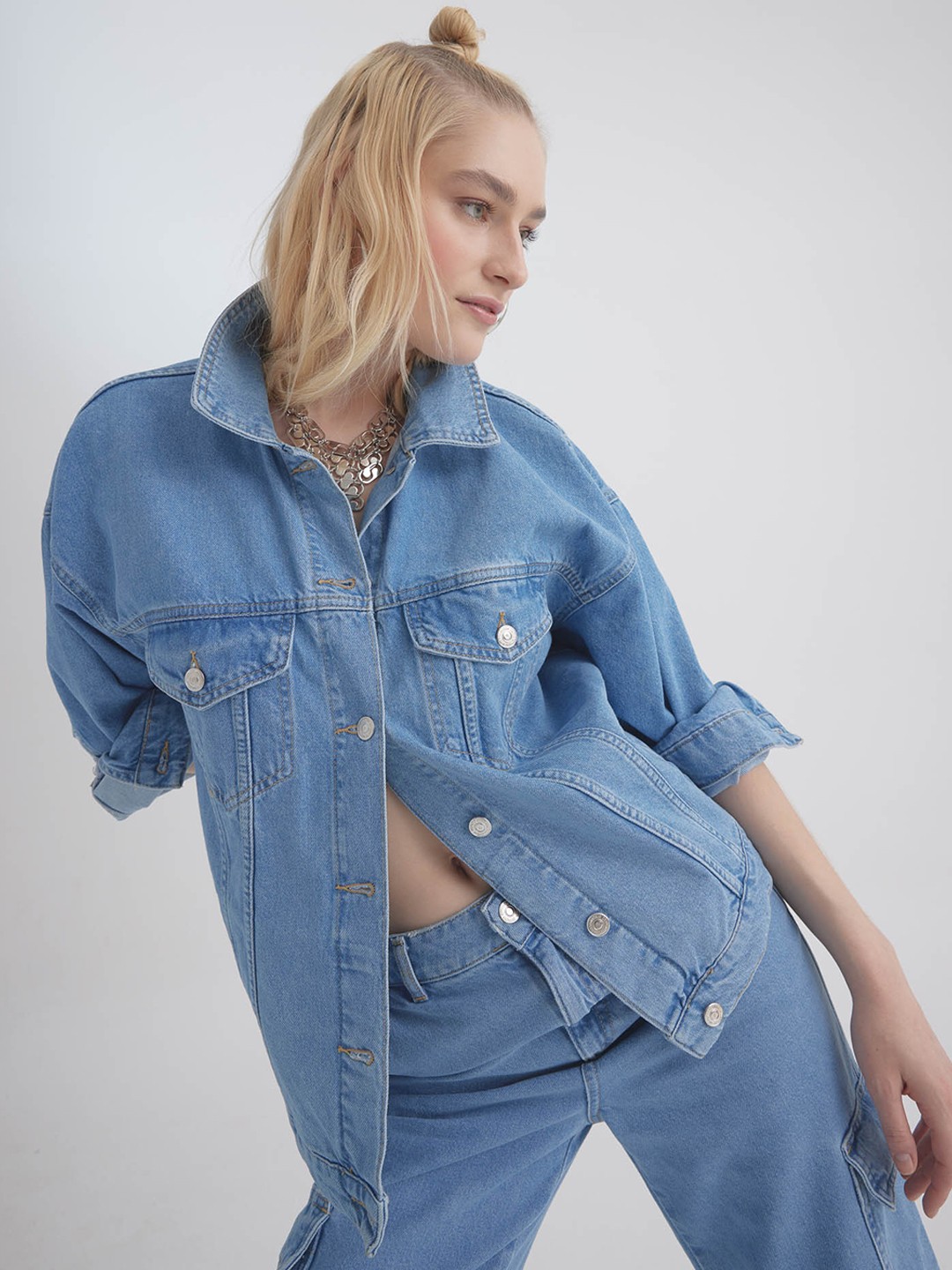 

DeFacto Washed Pure Cotton Denim Jacket, Blue