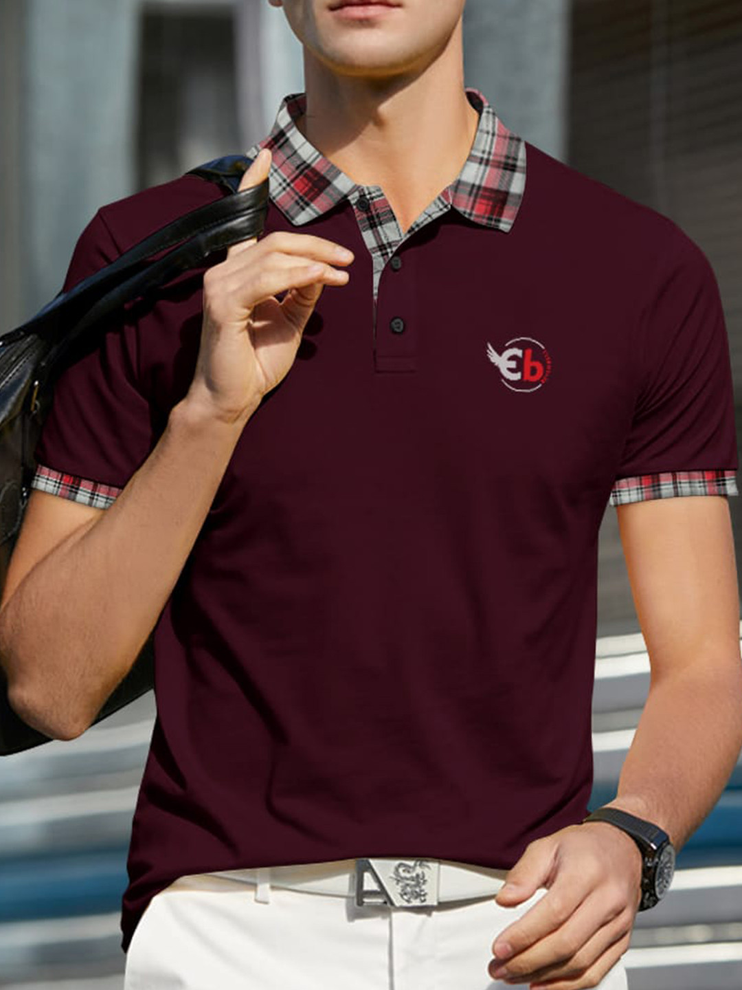 

Eyebogler Polo Collar Short Sleeeves Cotton T-shirt, Maroon