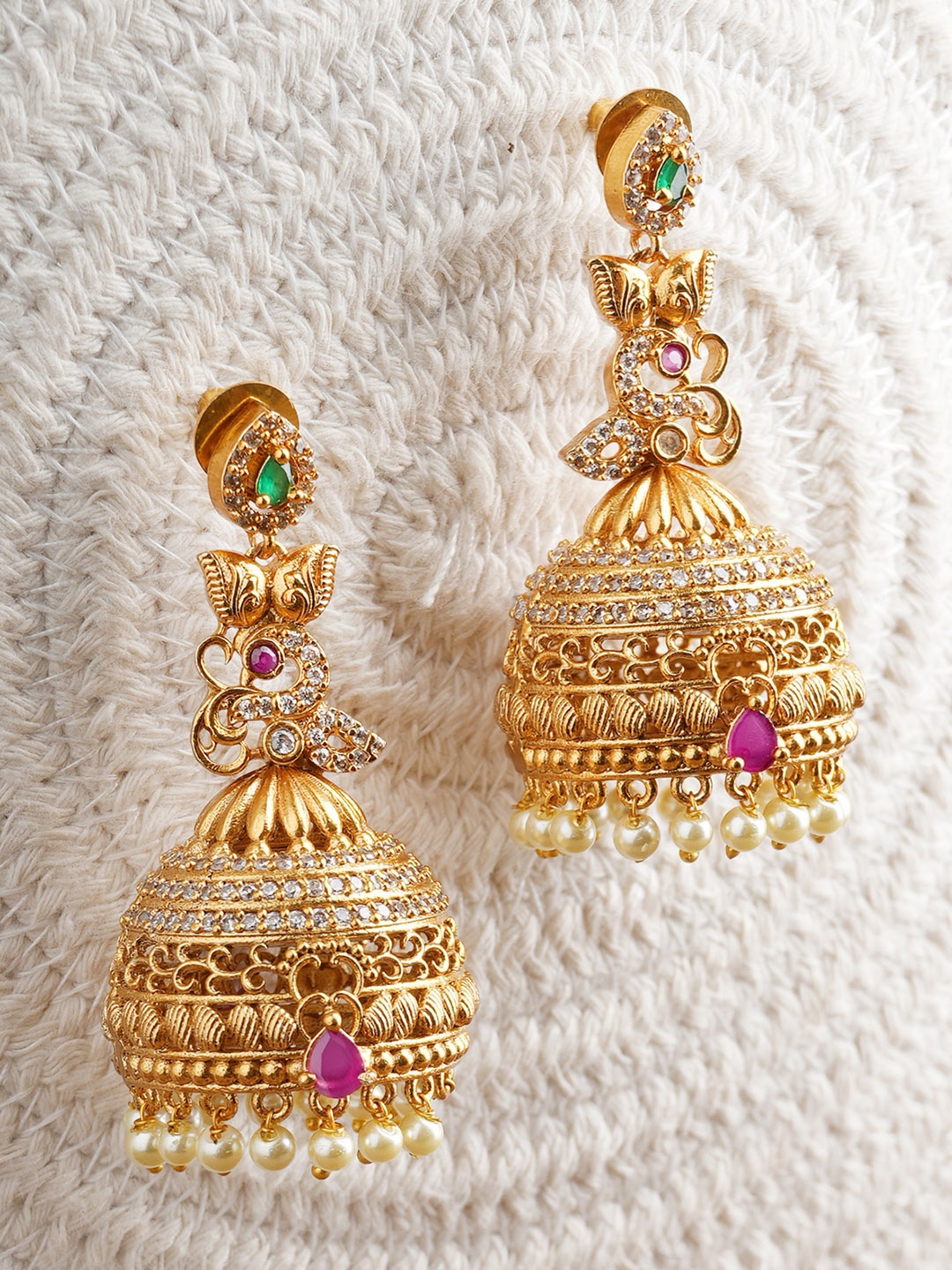 

Vriksham Brass-Plated Contemporary Jhumkas, Gold