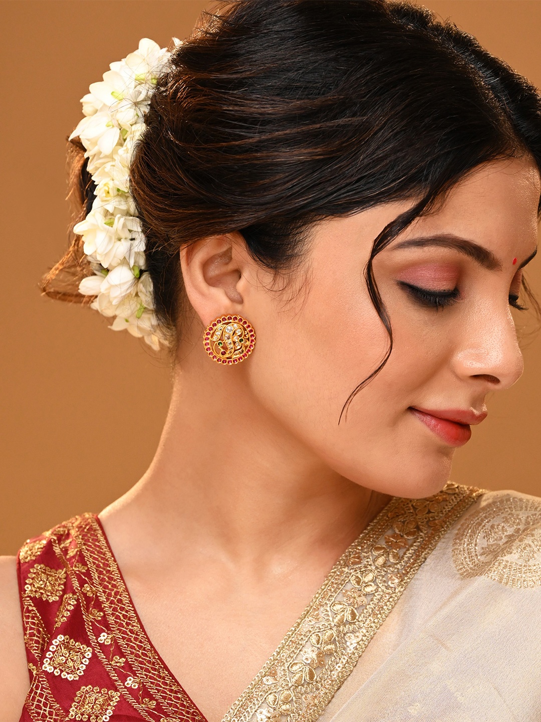 

Vriksham Brass-Plated Contemporary Studs Earrings, Gold