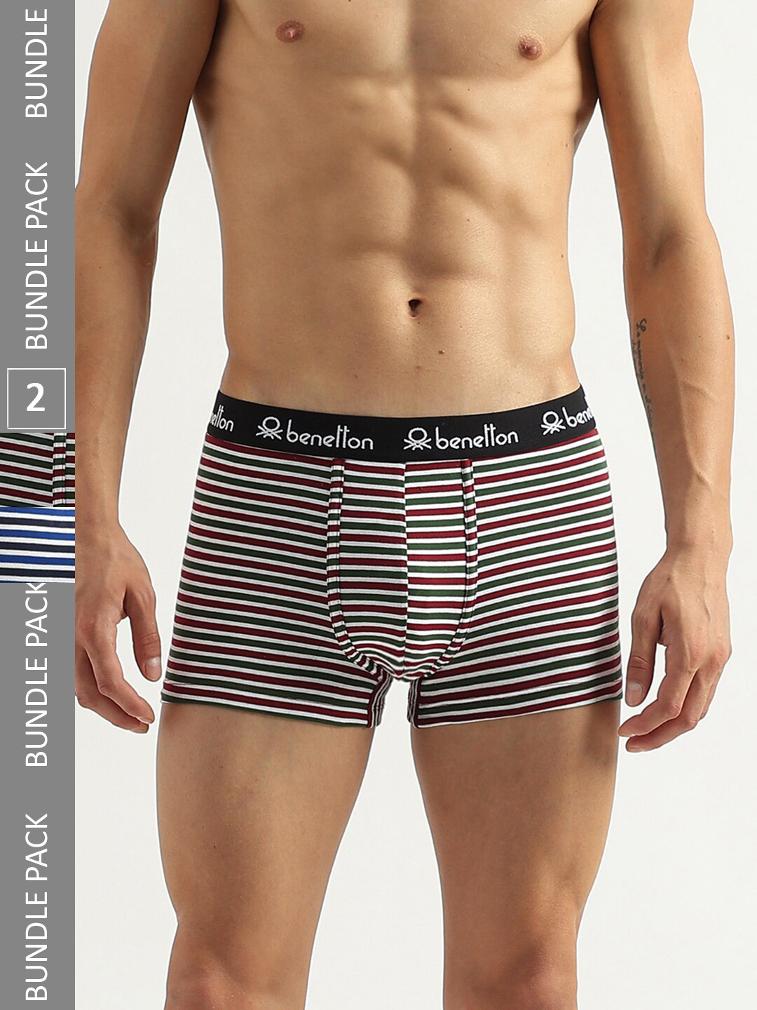 

United Colors of Benetton Pack Of 2 Low-Rise Striped Trunks 23P3MENUC194I902XL, White