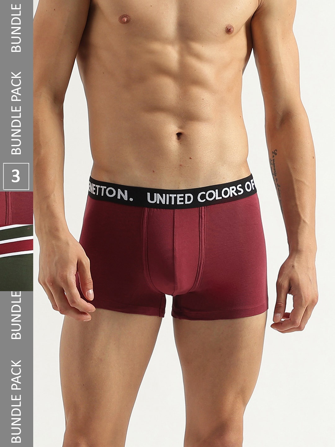 

United Colors of Benetton Pack Of 3 Low-Rise Trunks 23P3MENUC185I901S, Maroon