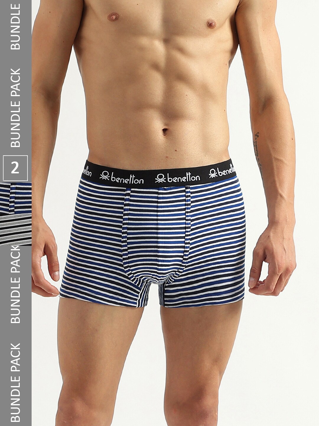 

United Colors of Benetton Pack Of 2 Striped Low-Rise Trunks 23P3MENUC194I901S, White