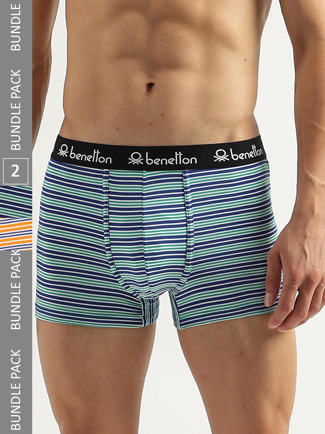

United Colors of Benetton Pack Of 2 Striped Low Rise Trunks 23P3MENUC152I902S, Orange