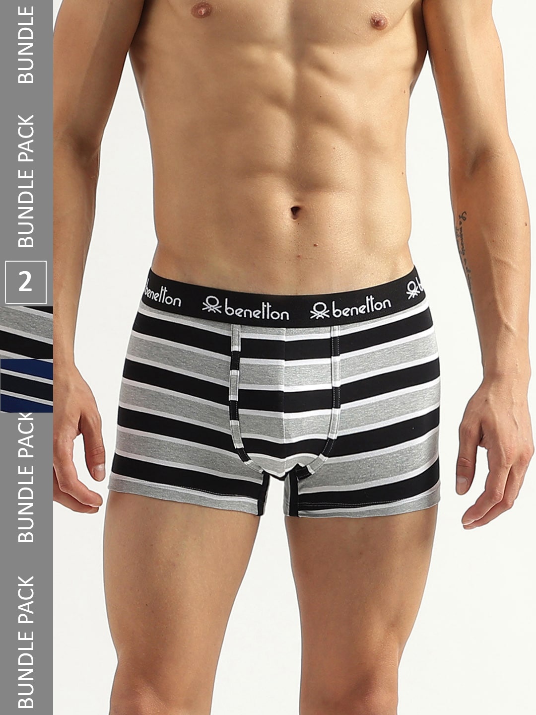 

United Colors of Benetton Pack Of 2 Striped Low Rise Trunks 23P3MENUC192I901XL, Grey